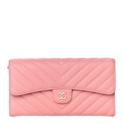 Chanel Caviar Chevron Quilted Large Gusset Flap Wallet Pink 1 of 13