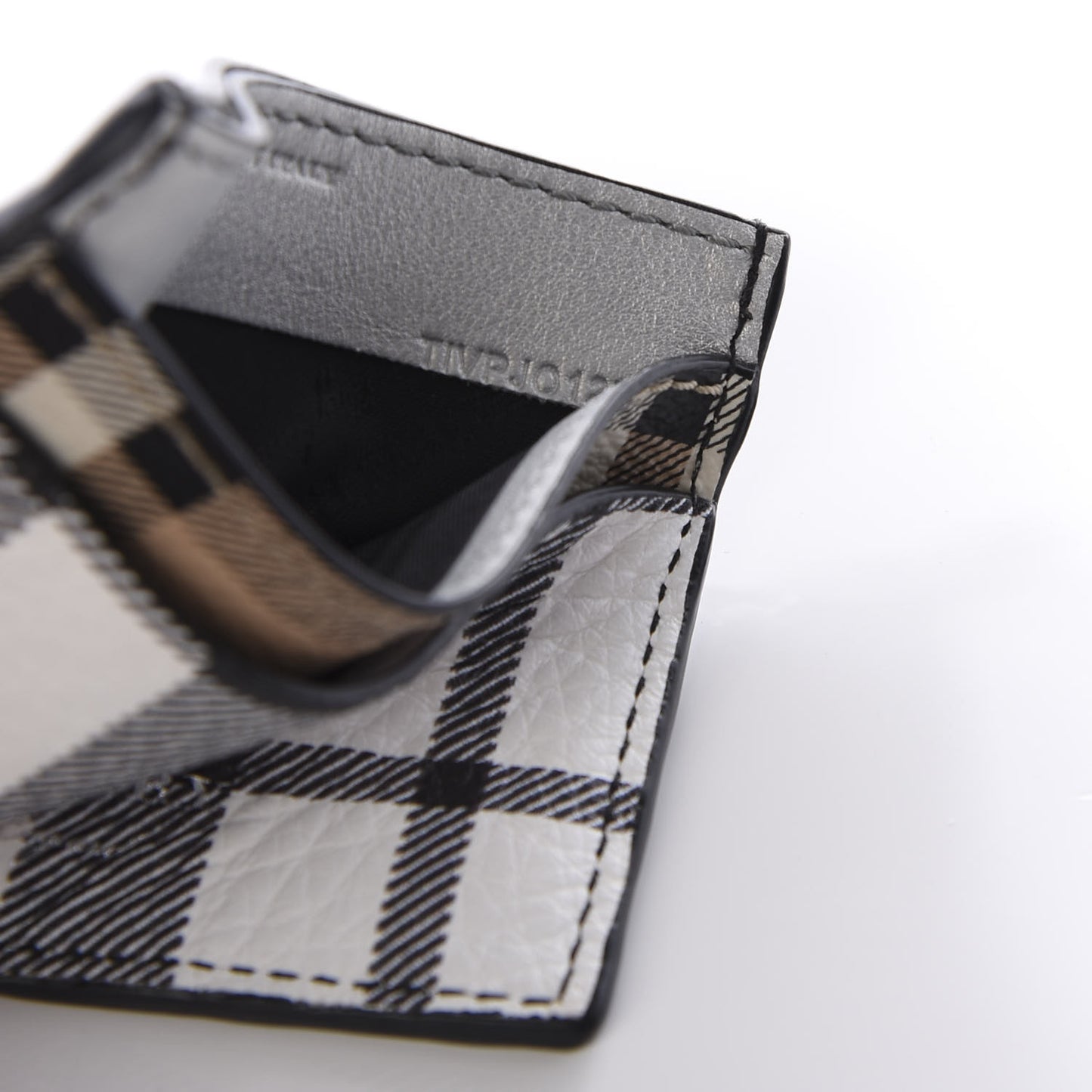 Calfskin Haymarket Check Cat Applique Card Case Black White