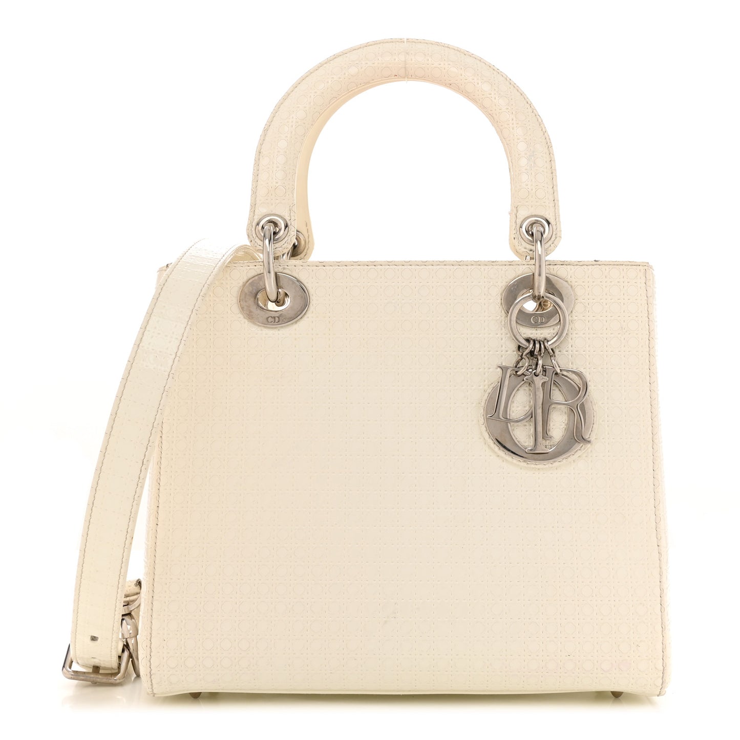 Patent Micro-Cannage Medium Lady Dior White