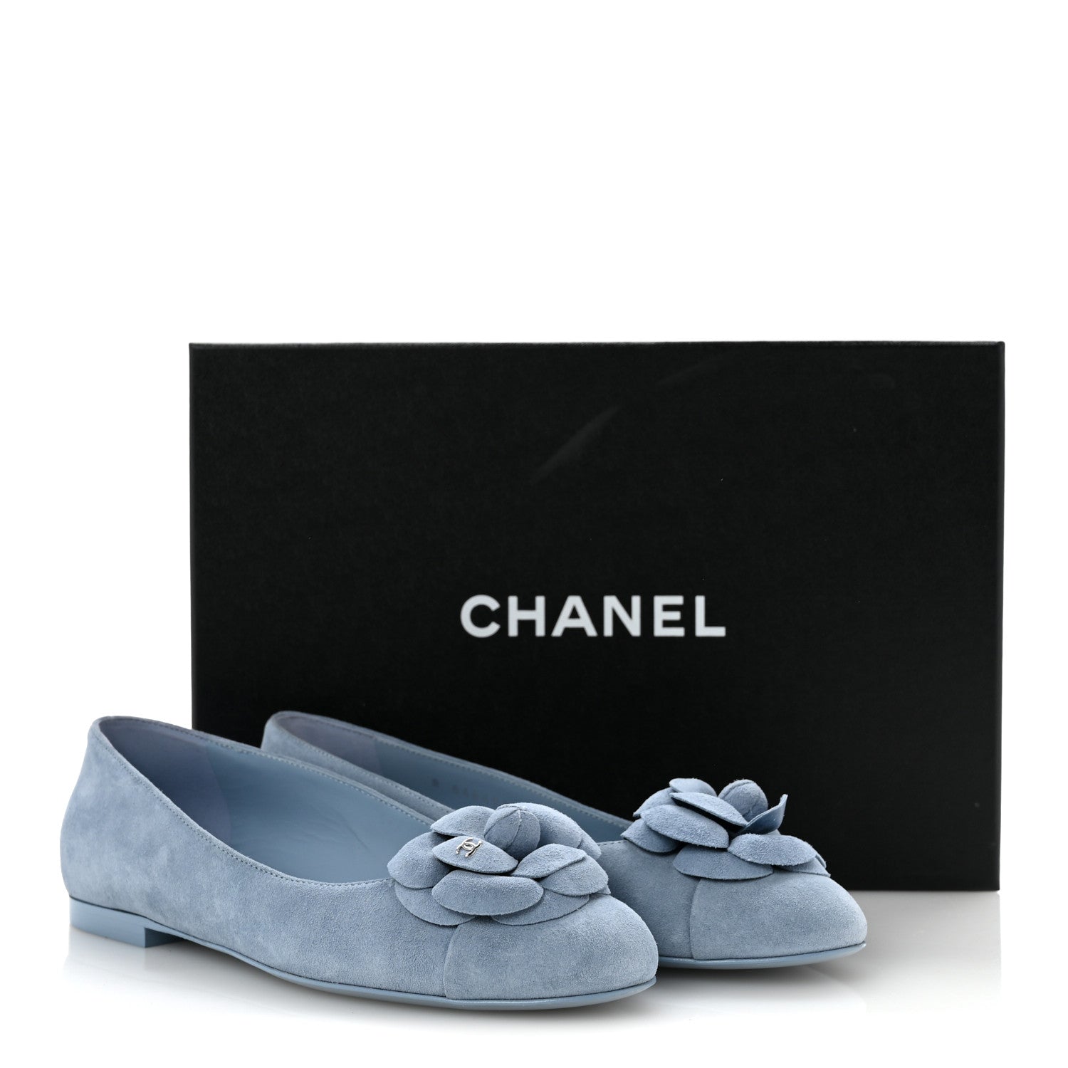 Chanel Suede Cap Toe Camellia Ballerina Flats 36.5 Light Blue 10 of 10