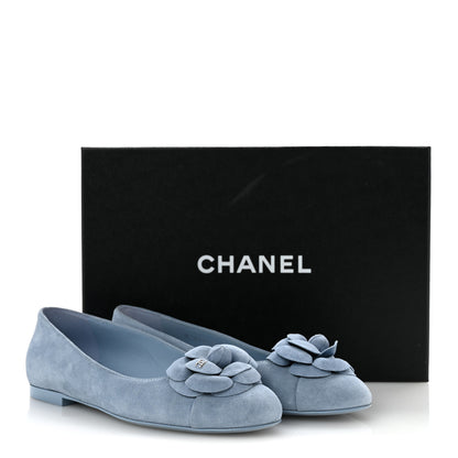 Chanel Suede Cap Toe Camellia Ballerina Flats 36.5 Light Blue 10 of 10