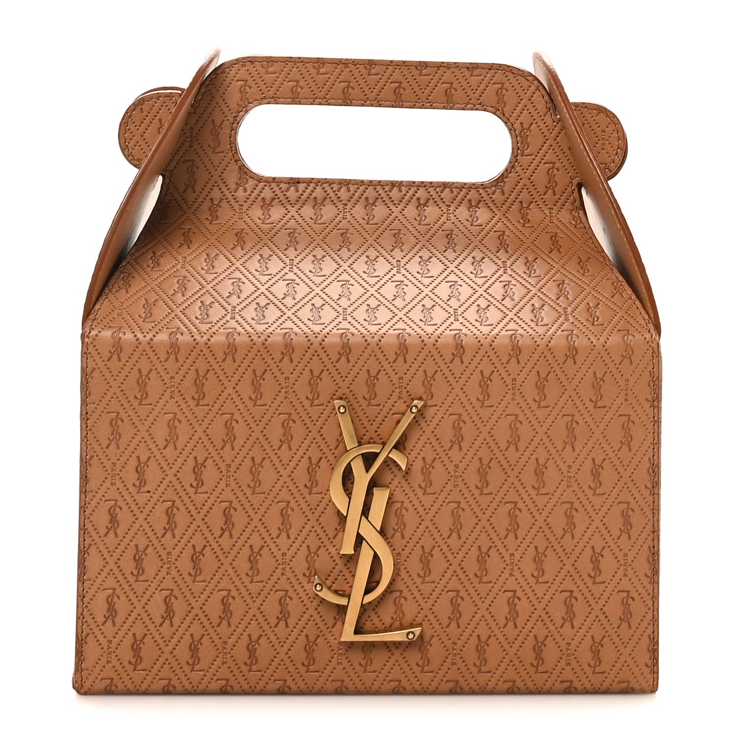 Saint Laurent Calfskin Monogram Take Away Box Dusty Vintage Brown Gold 1 of 9