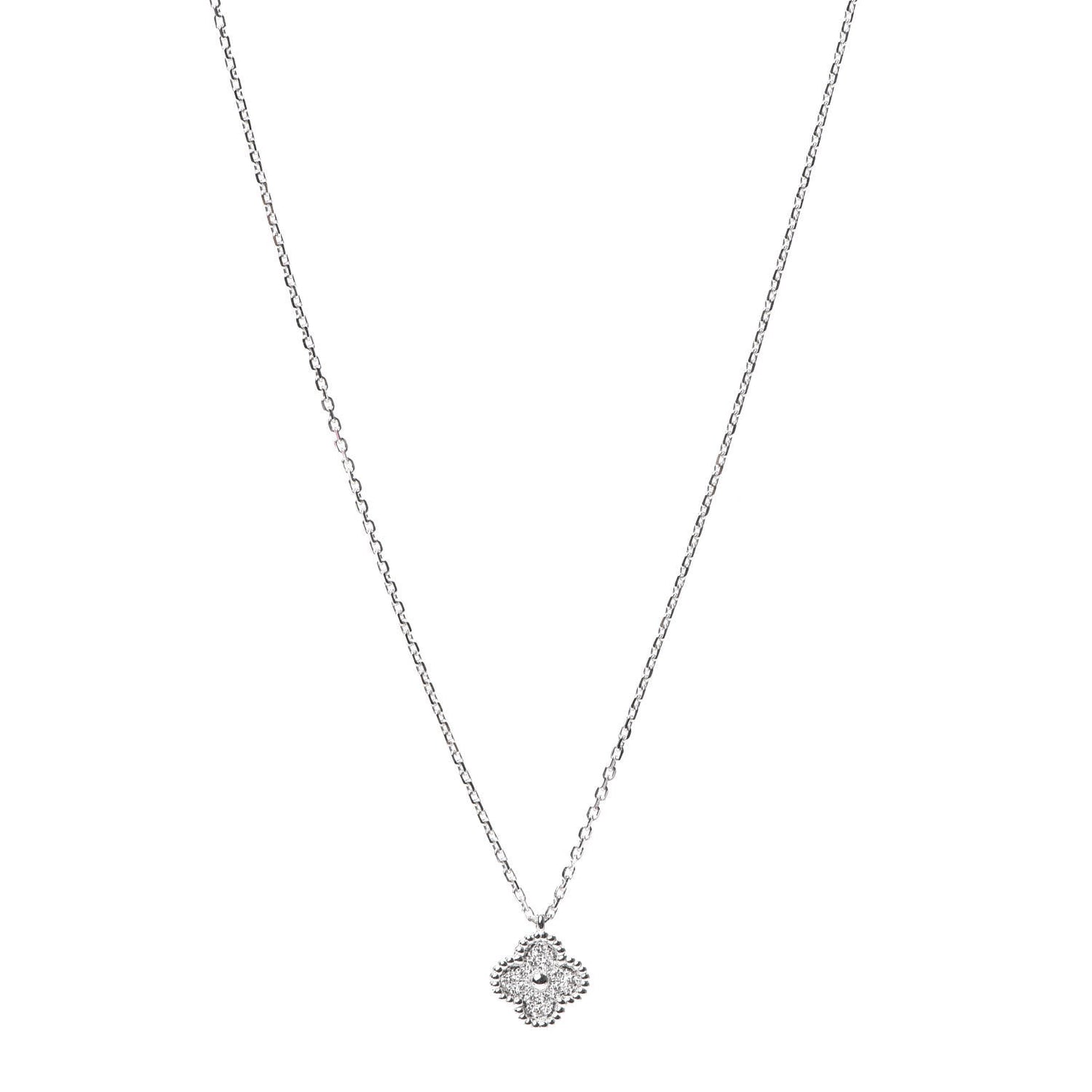 18K White Gold Diamond Sweet Alhambra Pendant Necklace