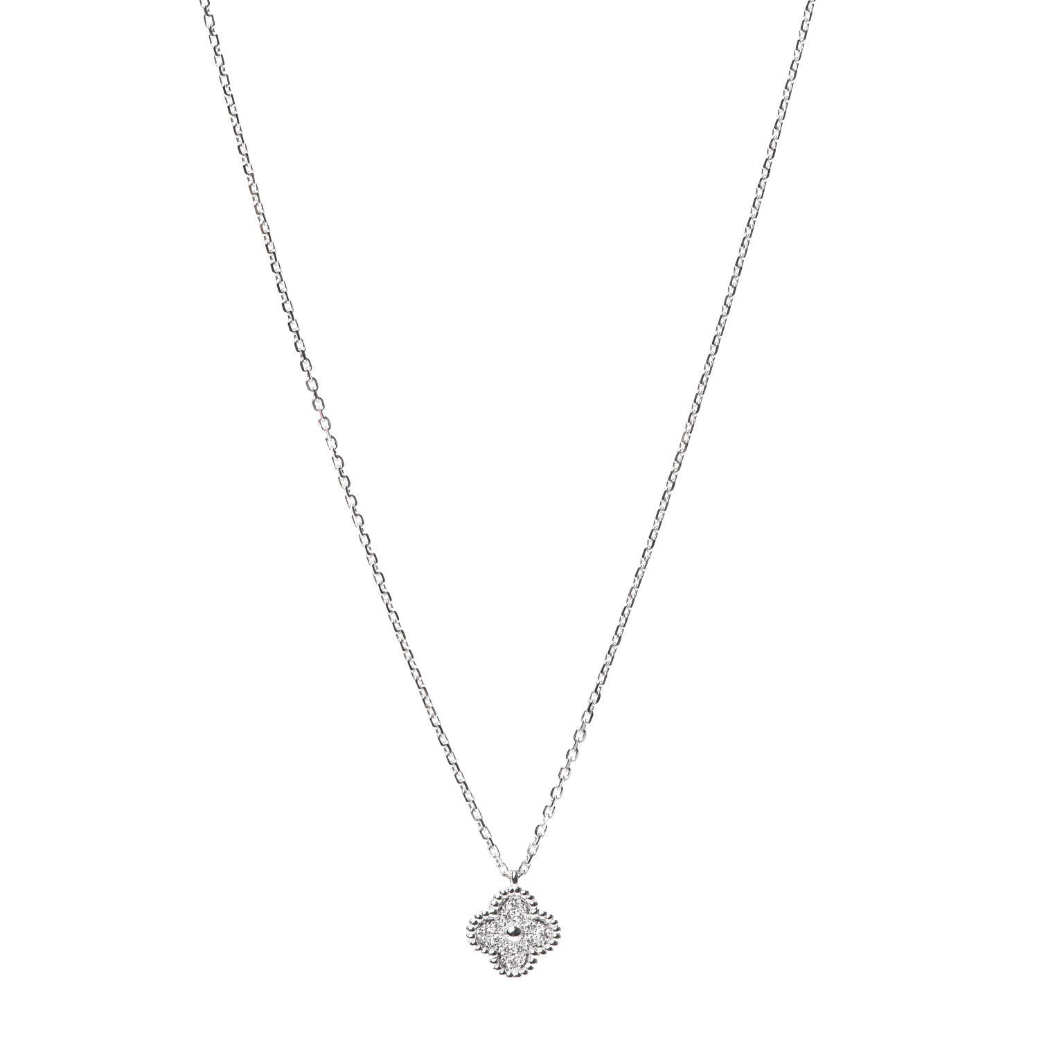 Van Cleef & Arpels 18K White Gold Diamond Sweet Alhambra Pendant Necklace 1 of 6