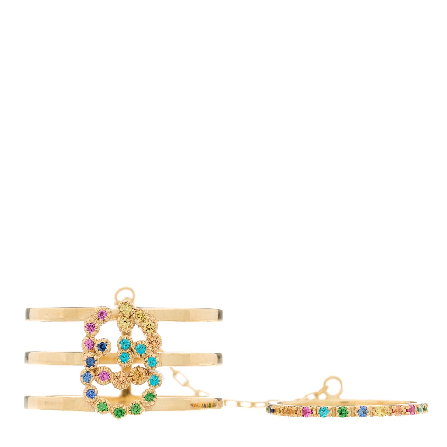 Gucci 18K Yellow Gold Multi Gemstone Running GG Triple Row Ring 53 6.5 1 of 7