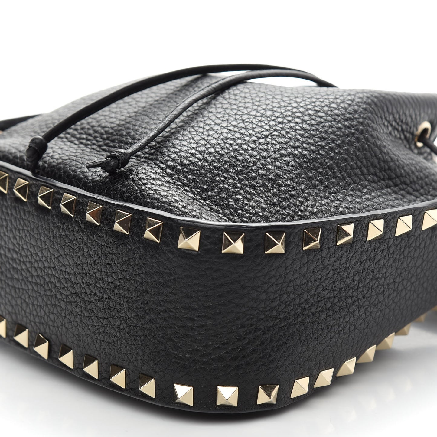 Grained Calfskin Rockstud Bucket Bag Black