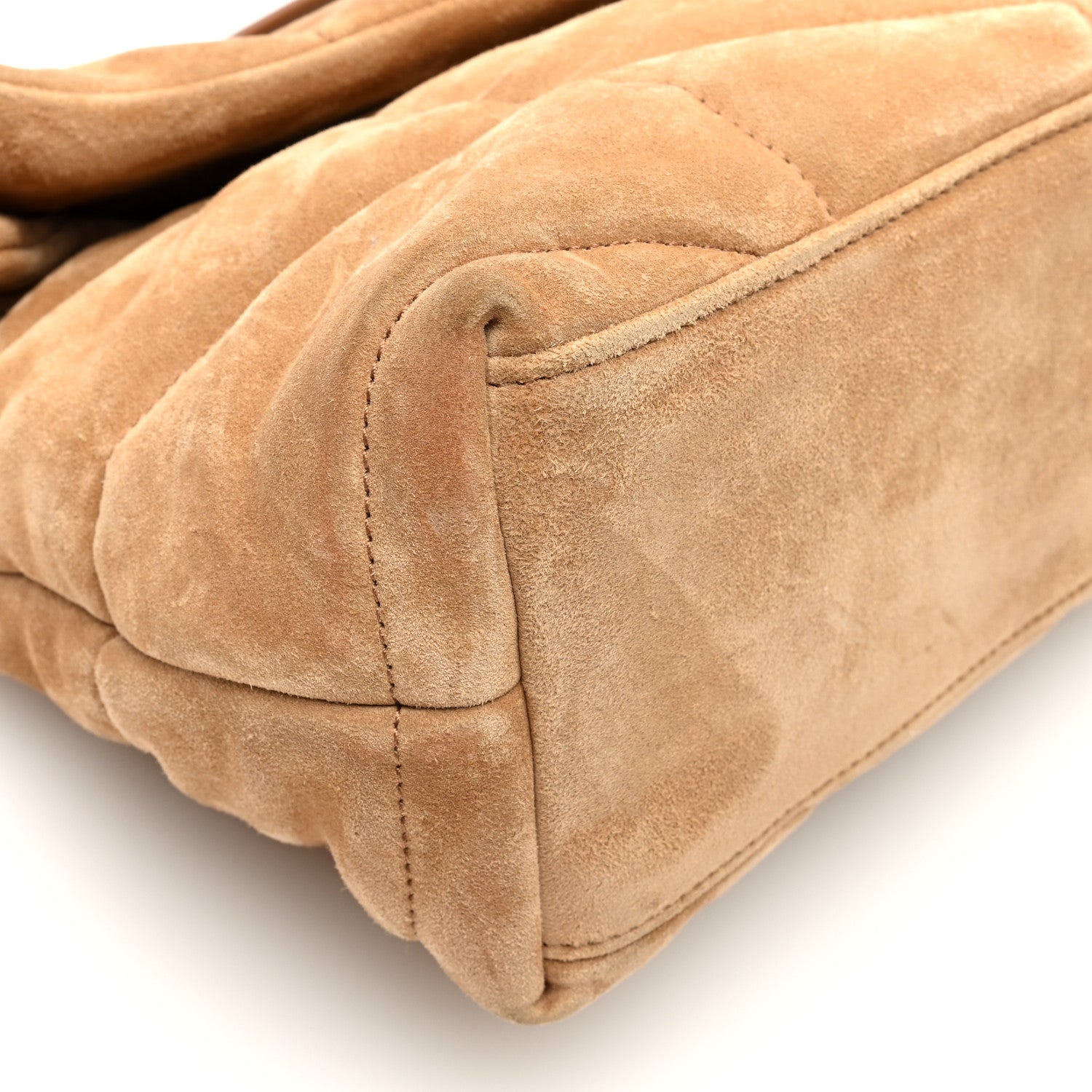 Saint Laurent Suede Calfskin Quilted Small Loulou Puffer Monogram Chain Satchel Cinnamon 8 of 9