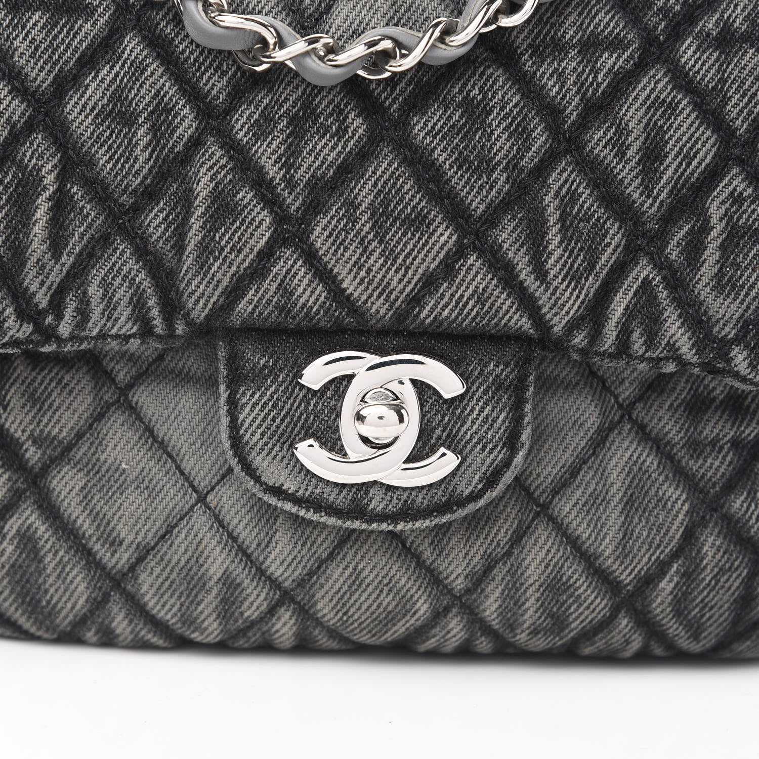 Chanel Washed Denim Quilted Small Denimpression Flap Grey Black 10 of 10