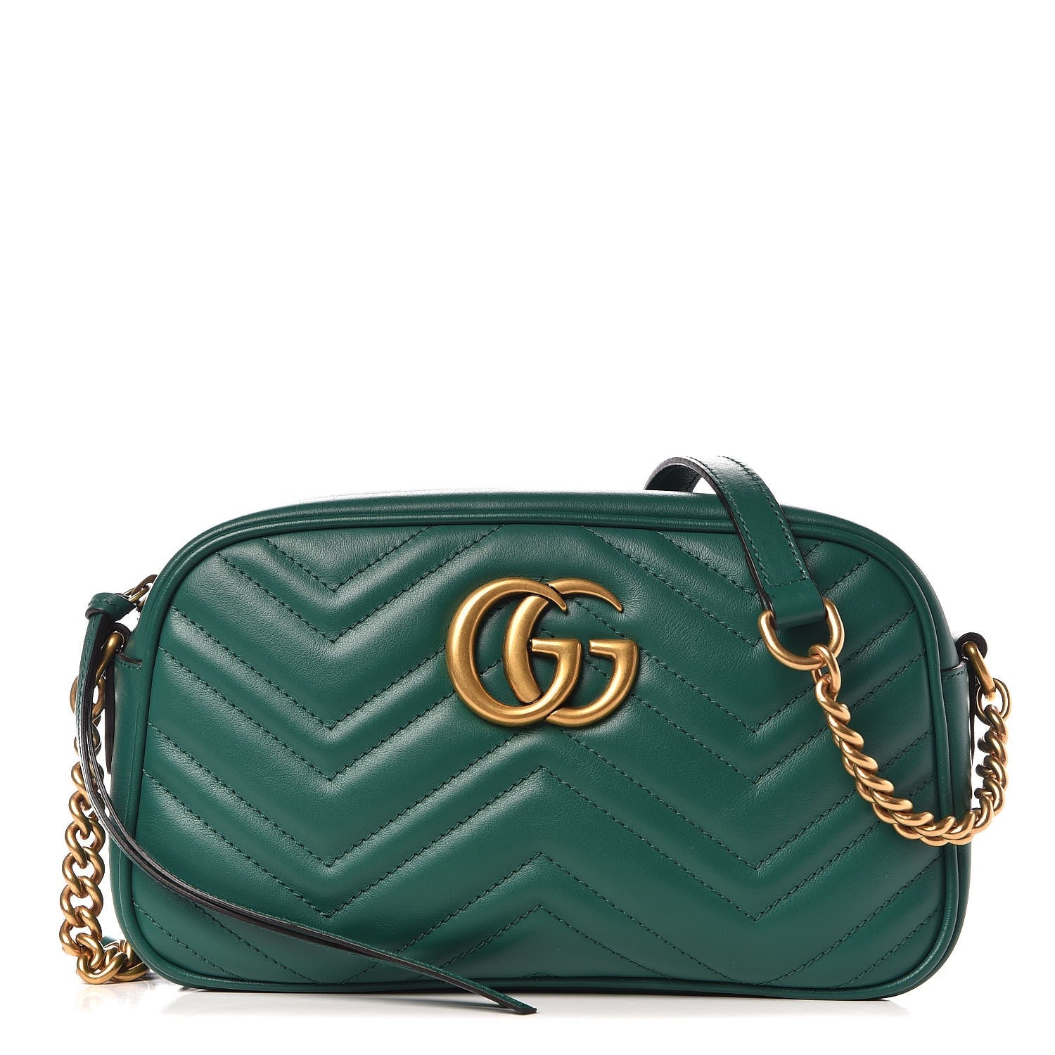 Gucci Calfskin Matelasse Small GG Marmont Chain Shoulder Bag Emerald Green 1 of 9