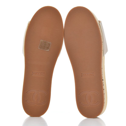 Chanel Patent Calfskin Cork CC Platform Slide Sandals 37 Beige 5 of 10