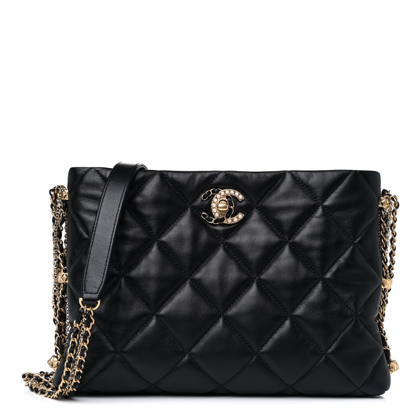 Lambskin Quilted Crush on Chains Hobo Black