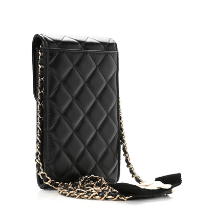 Chanel Lambskin Quilted Mini Camellia Bow Phone Holder Black 3 of 11