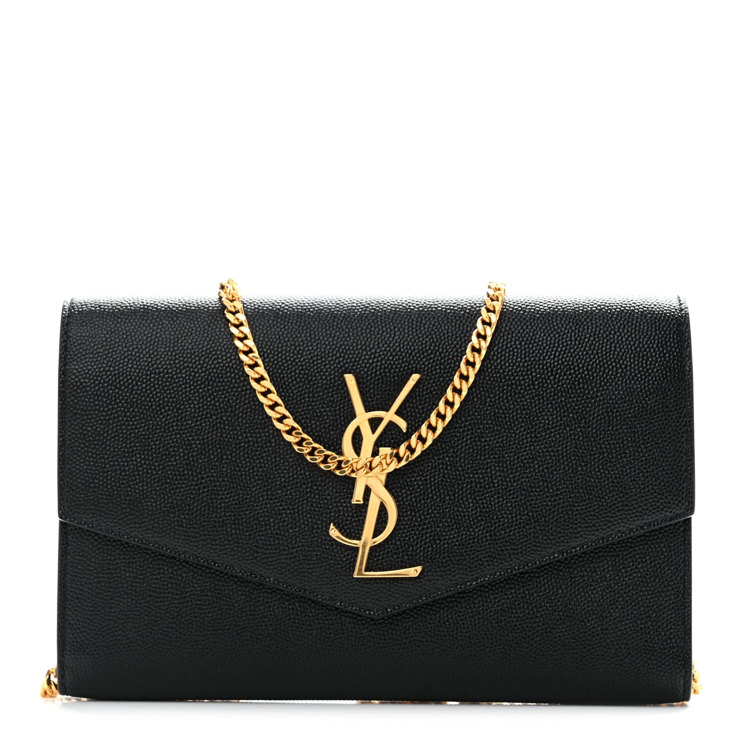 Saint Laurent Grain de Poudre Uptown Chain Wallet Black 1 of 11