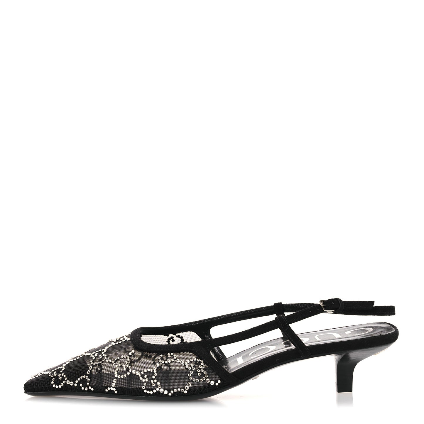 Tela Retino Kid Scamosciato Crystal GG Monogram Square G 35mm Slingback Pumps 38 Black