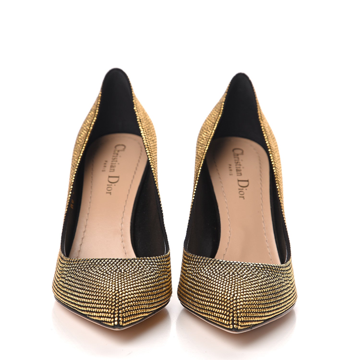 Christian Dior Calfskin Studded Pumps 38.5 Black Gold 2 of 11