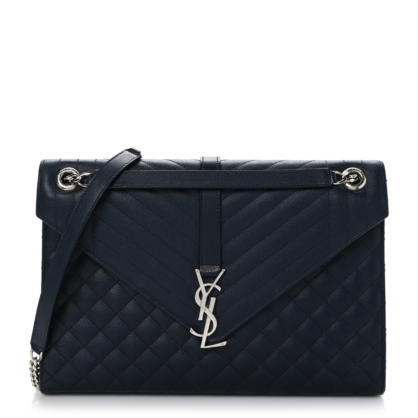Grain De Poudre Mixed Matelasse Large Triquilt Monogram Satchel Deep Marine