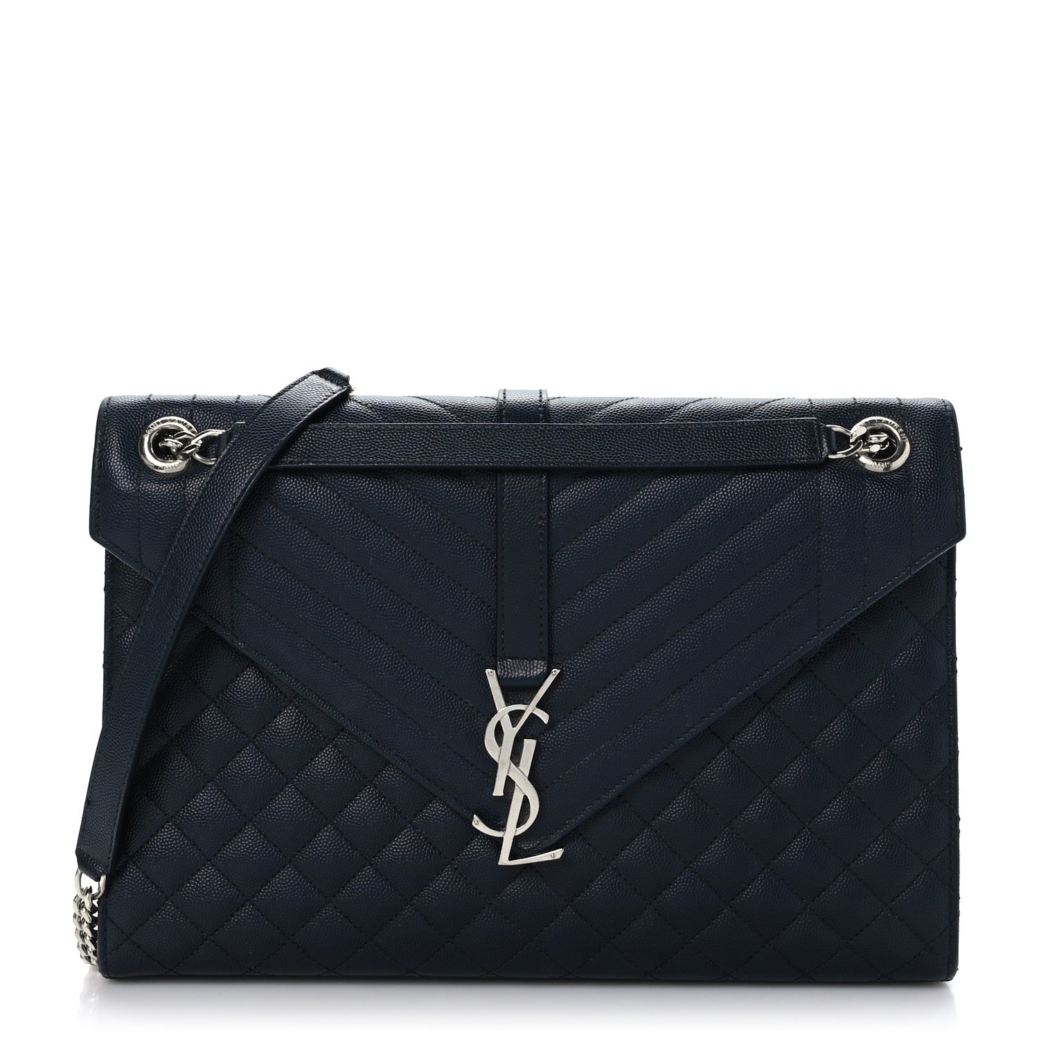 Saint Laurent Grain De Poudre Mixed Matelasse Large Triquilt Monogram Satchel Deep Marine 1 of 10