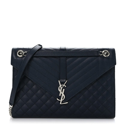 Saint Laurent Grain De Poudre Mixed Matelasse Large Triquilt Monogram Satchel Deep Marine 1 of 10