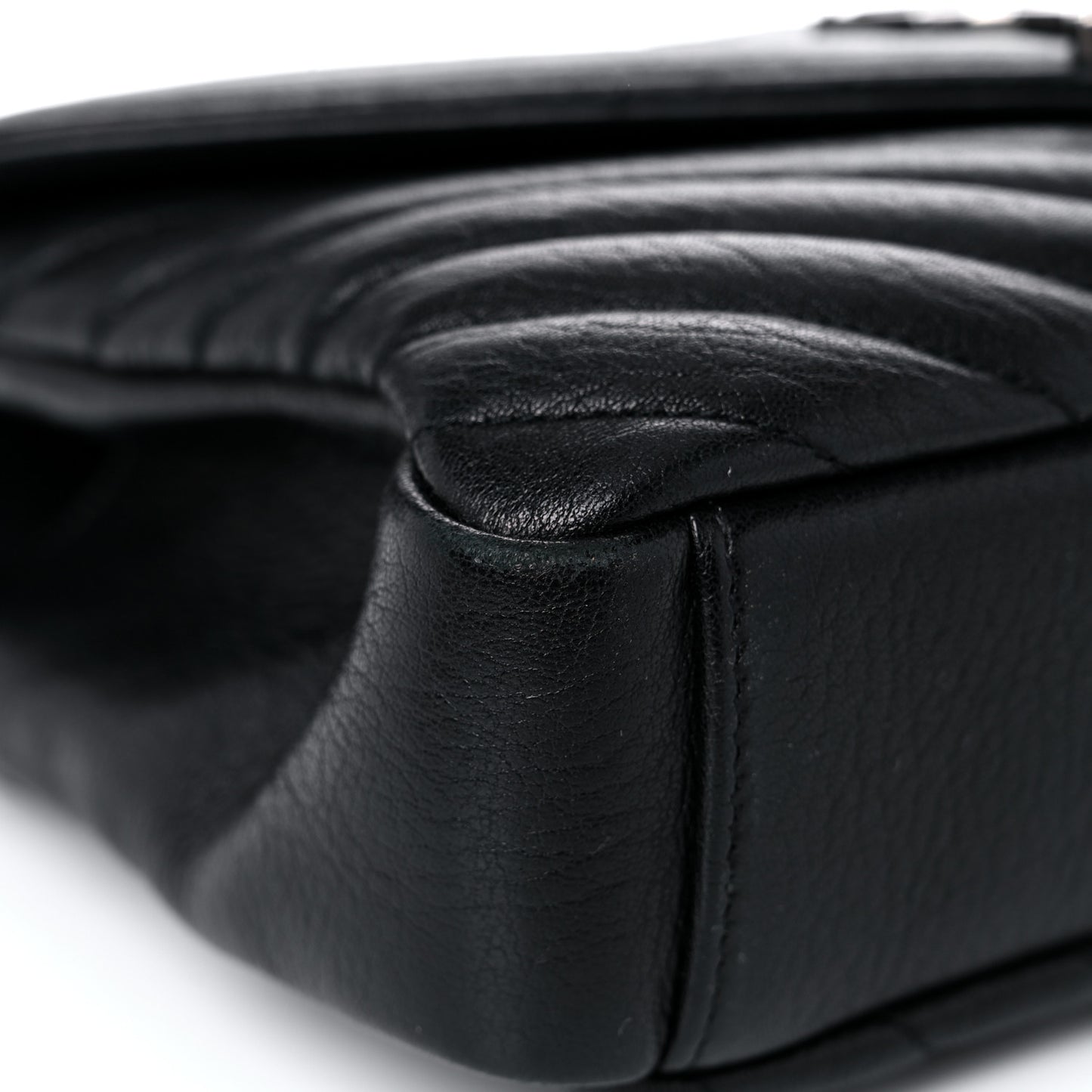 Sheepskin Matelasse Chevron Monogram Medium College Bag Black