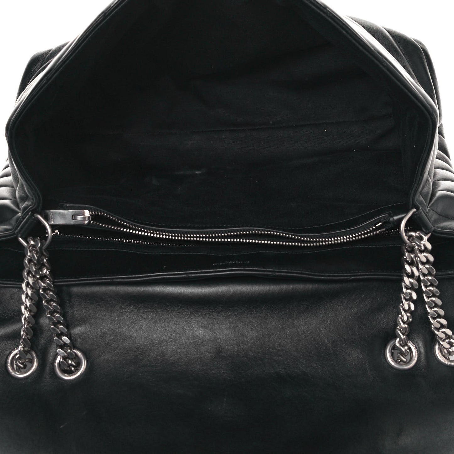 Calfskin Y Quilted Monogram Large Loulou Chain Satchel Black