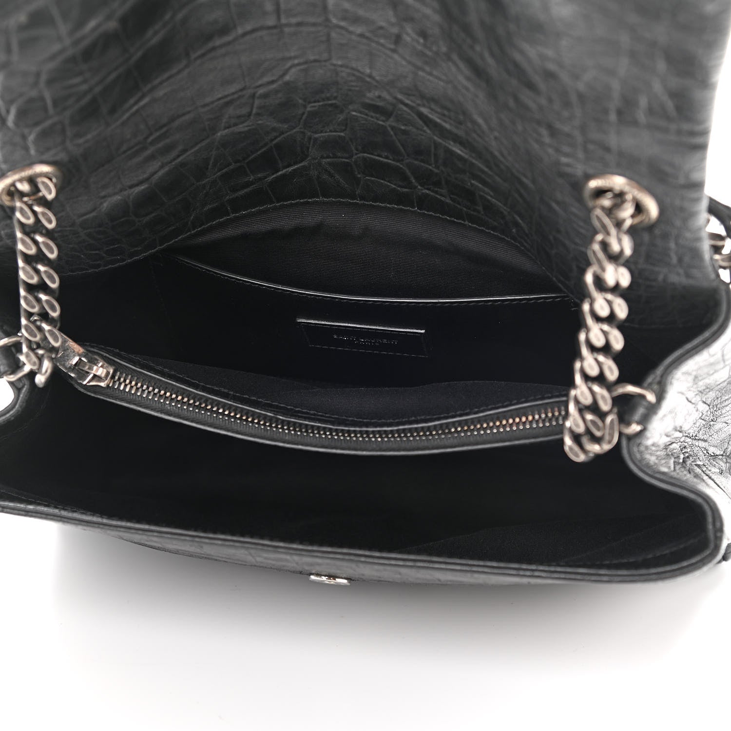 Saint Laurent Calfskin Crocodile Embossed Medium West Hollywood Monogram Fold-Over Black 5 of 13