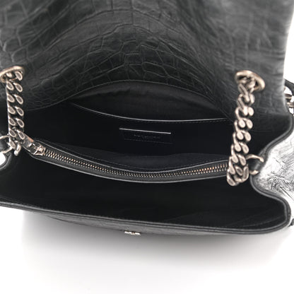 Saint Laurent Calfskin Crocodile Embossed Medium West Hollywood Monogram Fold-Over Black 5 of 13