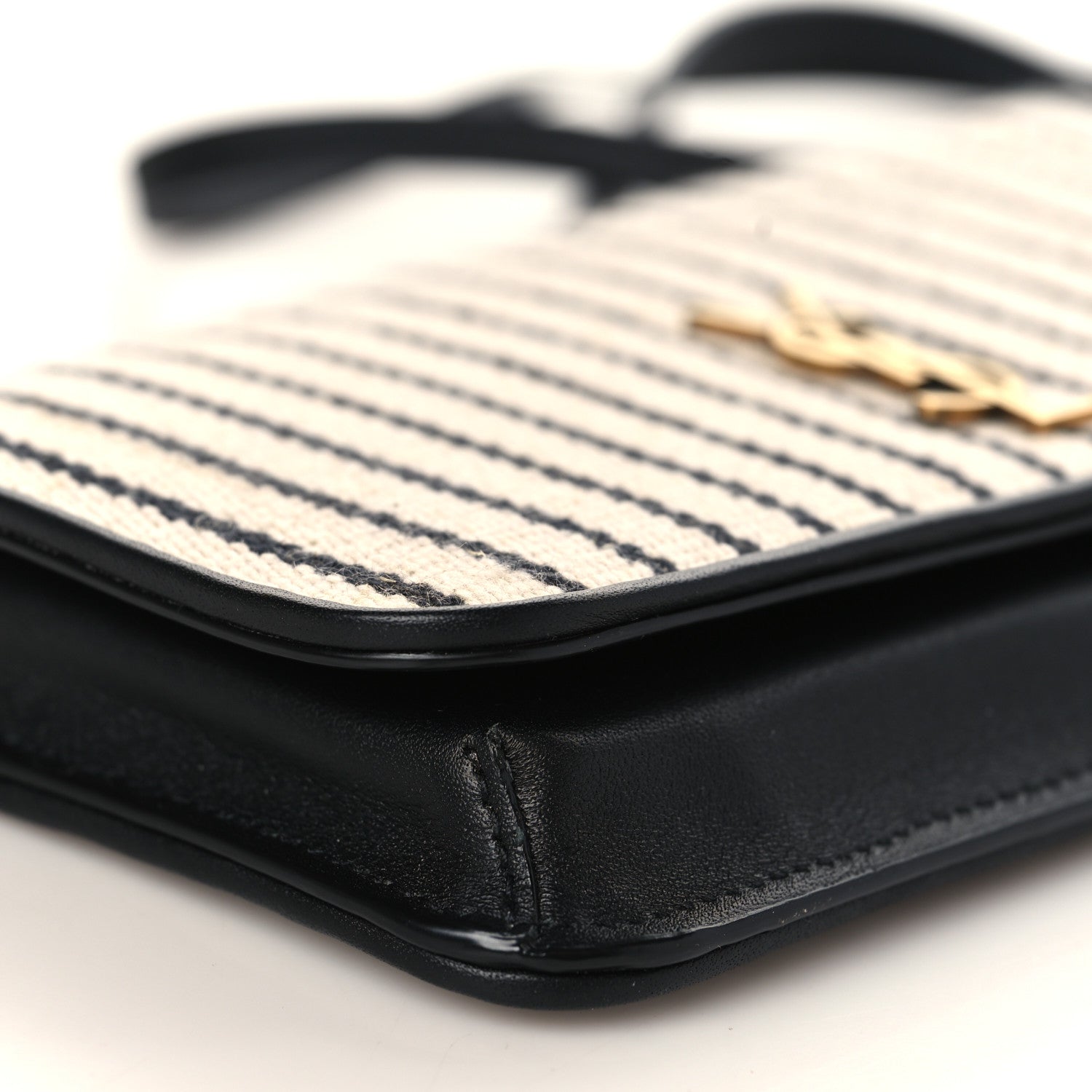 Saint Laurent Canvas Striped Phone Holder Crossbody Beige Black 7 of 8