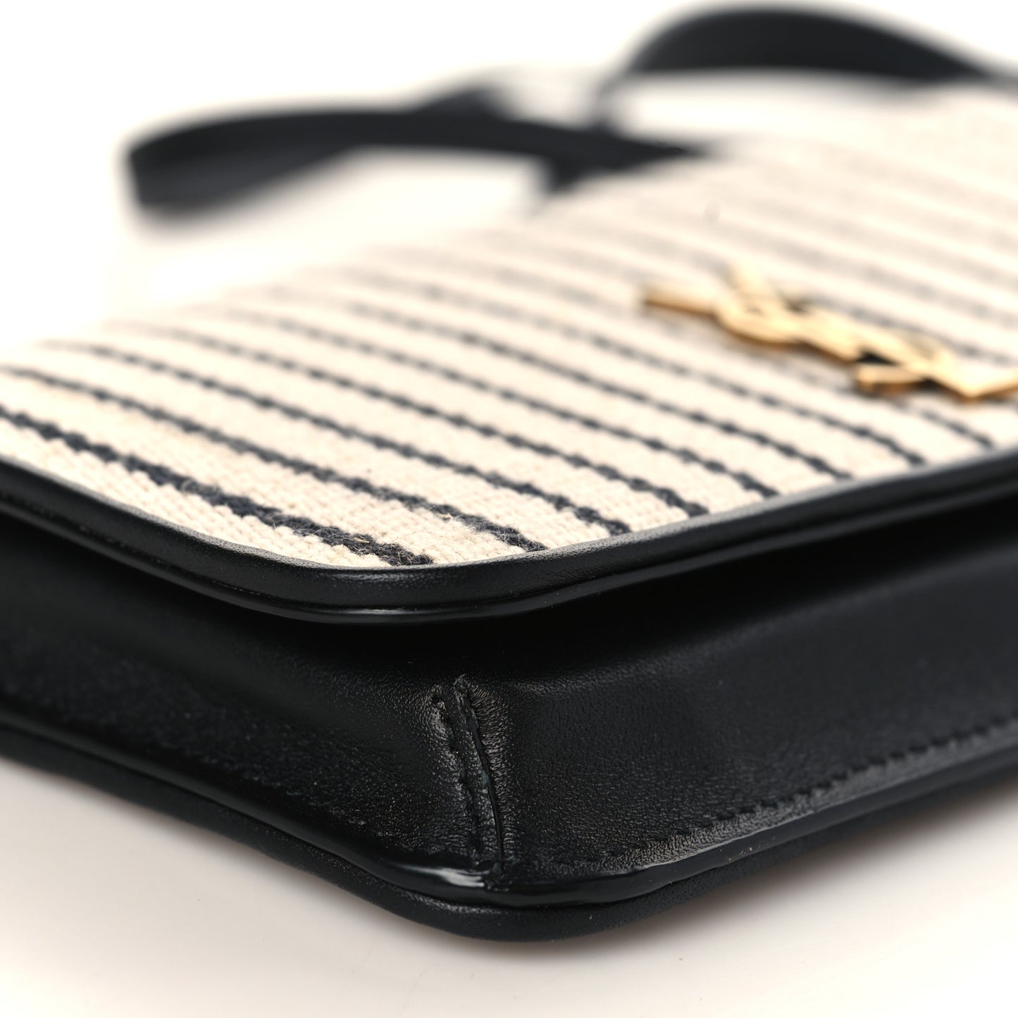 Canvas Striped Phone Holder Crossbody Beige Black