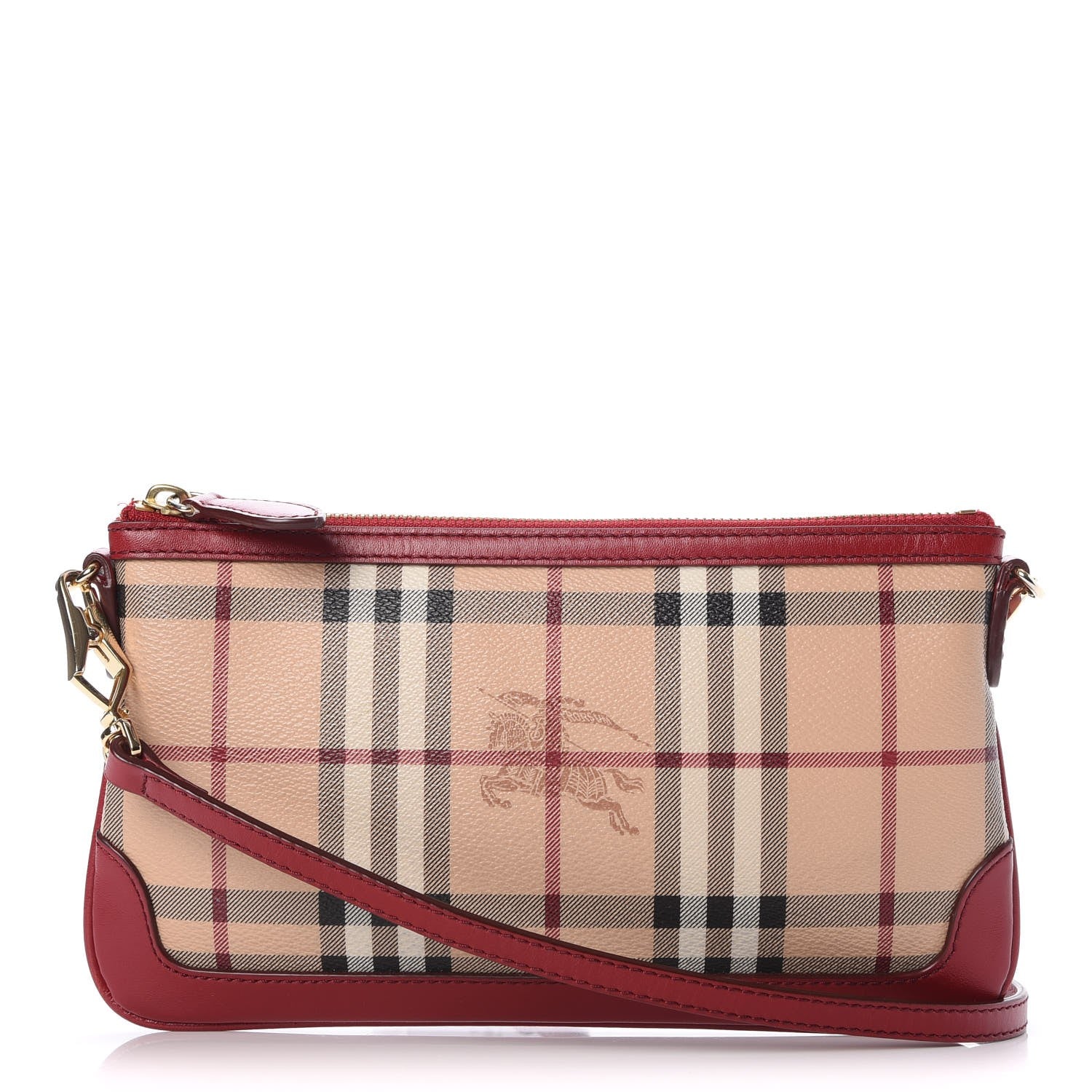 Burberry Haymarket Check Small Peyton Crossbody Clutch Bag Military Red 1 of 8