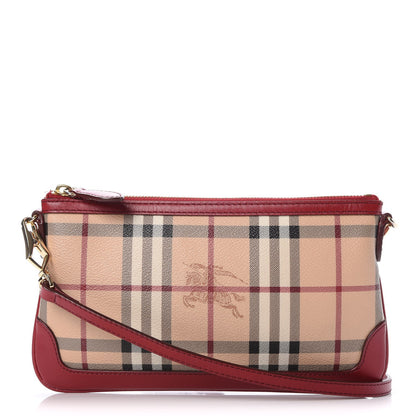 Burberry Haymarket Check Small Peyton Crossbody Clutch Bag Military Red 1 of 8