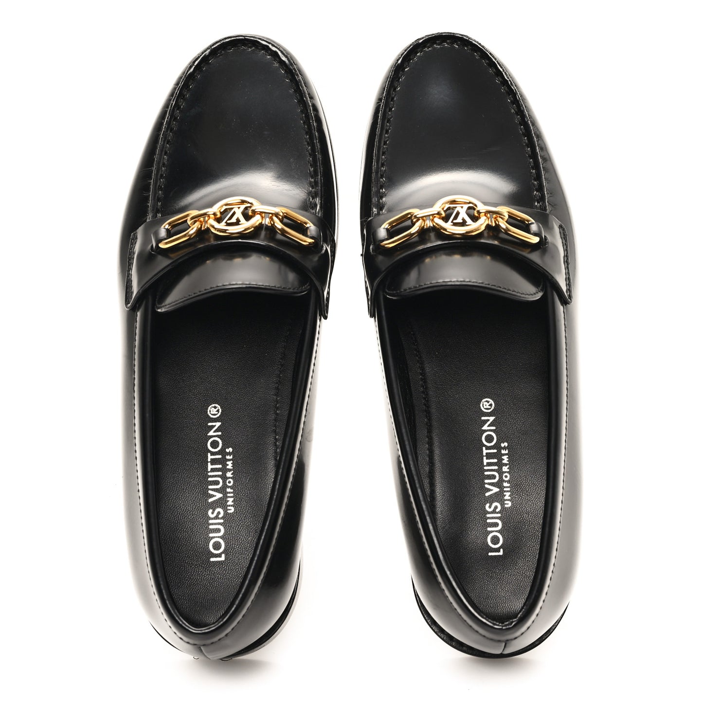Glazed Calfskin Chess Flat Loafer 36 Black