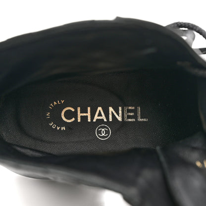 Chanel Shiny Calfskin Quilted Lace Up Combat Boots 37.5 Black 7 of 9