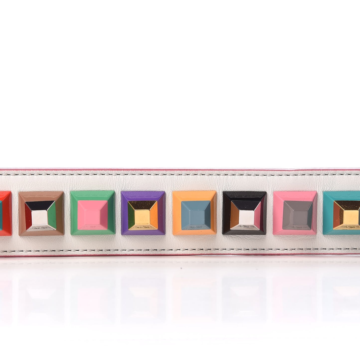 Vitello Dolce Plexiglass Bi-Color Studded Strap You White Ice Cuoio Multicolor