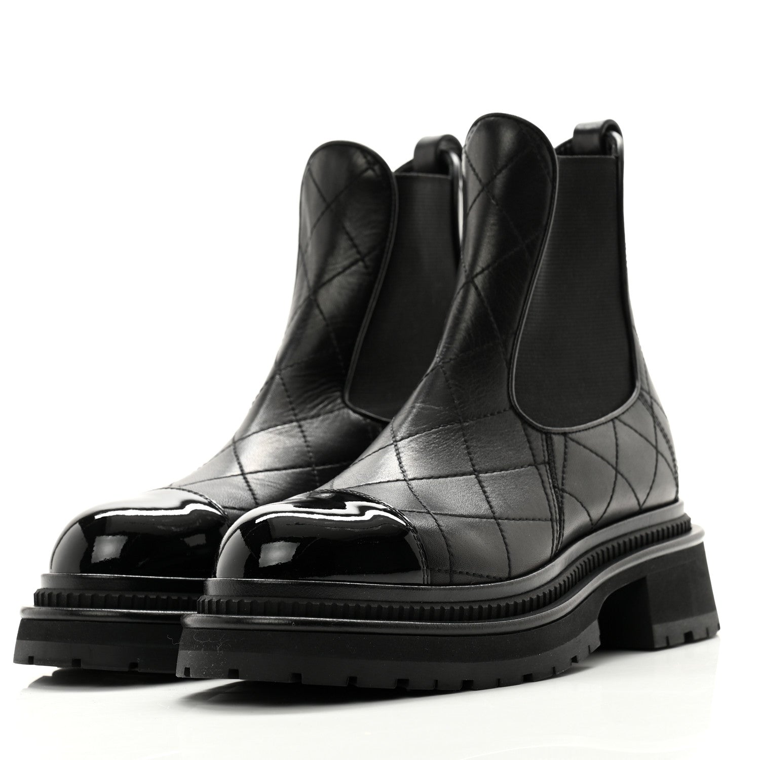 Chanel Calfskin Patent Cap Toe Quilted Short Boots 36 Black 3 of 9
