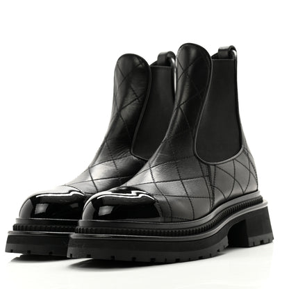 Chanel Calfskin Patent Cap Toe Quilted Short Boots 36 Black 3 of 9