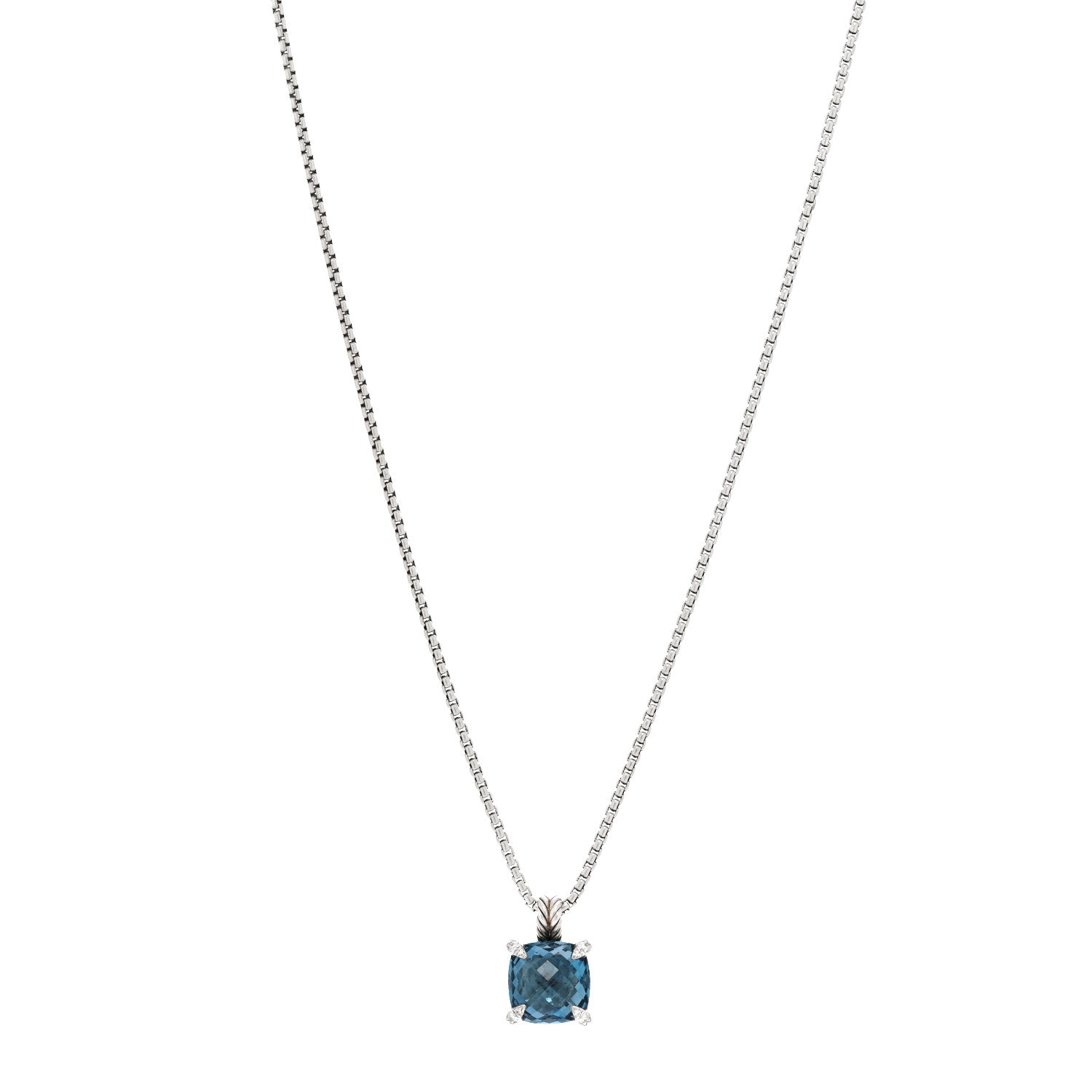 David Yurman Sterling Silver Diamond Hampton Blue Topaz 11mm Chatelaine Pendant Necklace 1 of 5
