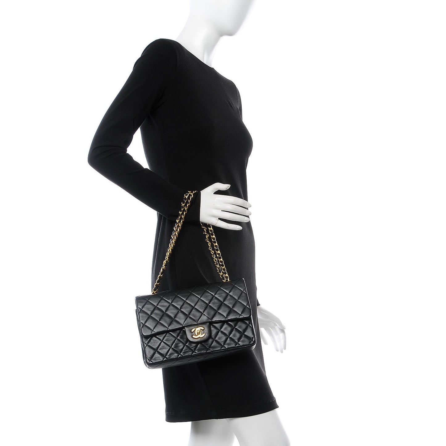 Lambskin Quilted Medium Double Flap Black