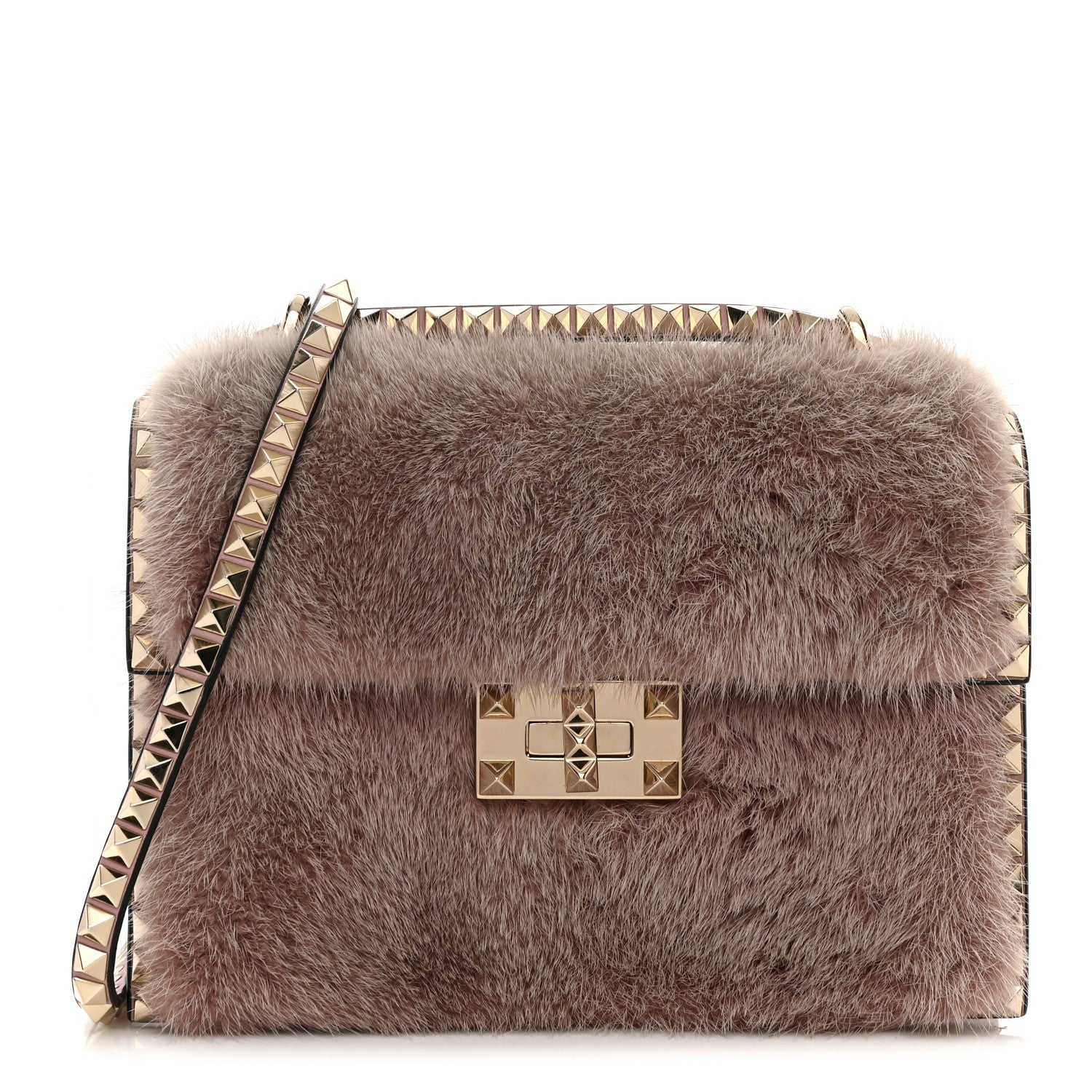 Valentino Garavani Mink Fur Rockstud Shoulder Bag Antique Rose 1 of 10