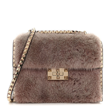 Valentino Garavani Mink Fur Rockstud Shoulder Bag Antique Rose 1 of 10