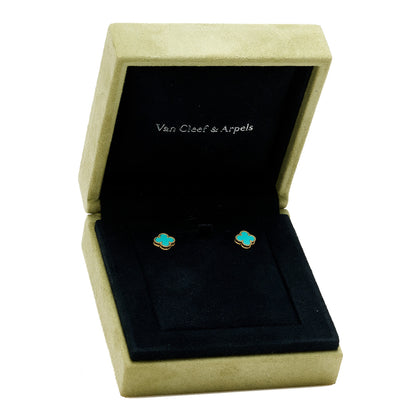 Van Cleef & Arpels 18K Yellow Gold Turquoise Sweet Alhambra Earrings 5 of 5