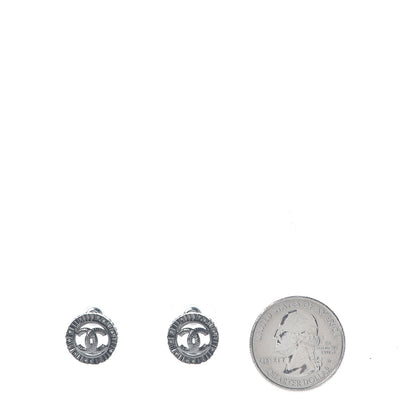 Chanel Ruthenium Crystal CC Round Earrings Silver 2 of 5