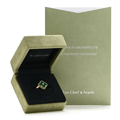 Van Cleef & Arpels 18K Yellow Gold Diamond Malachite Vintage Alhambra Ring 48 4.5 6 of 6