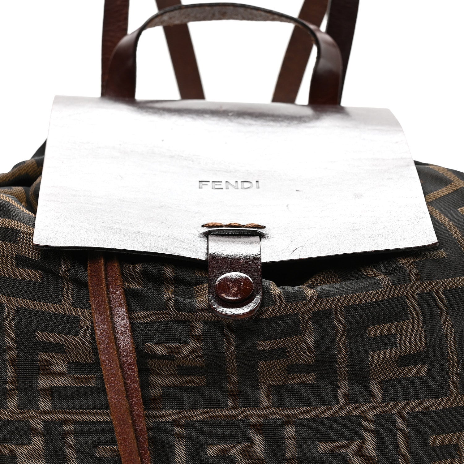 Fendi Zucca Drawstring Flap Backpack Tobacco 7 of 9