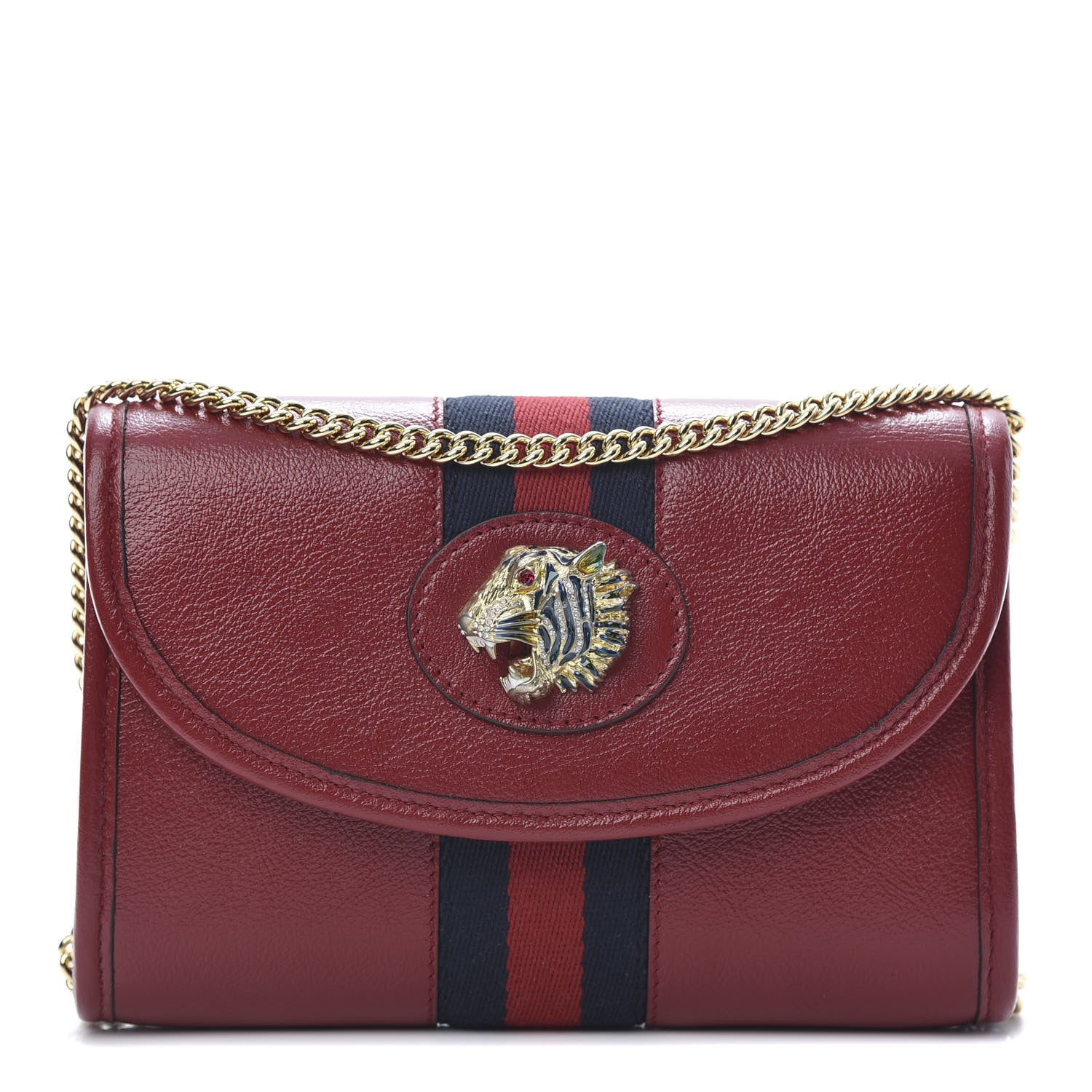 Gucci Textured Calfskin Web Mini Rajah Slim Flap Shoulder Bag Romantic Cherry 1 of 12