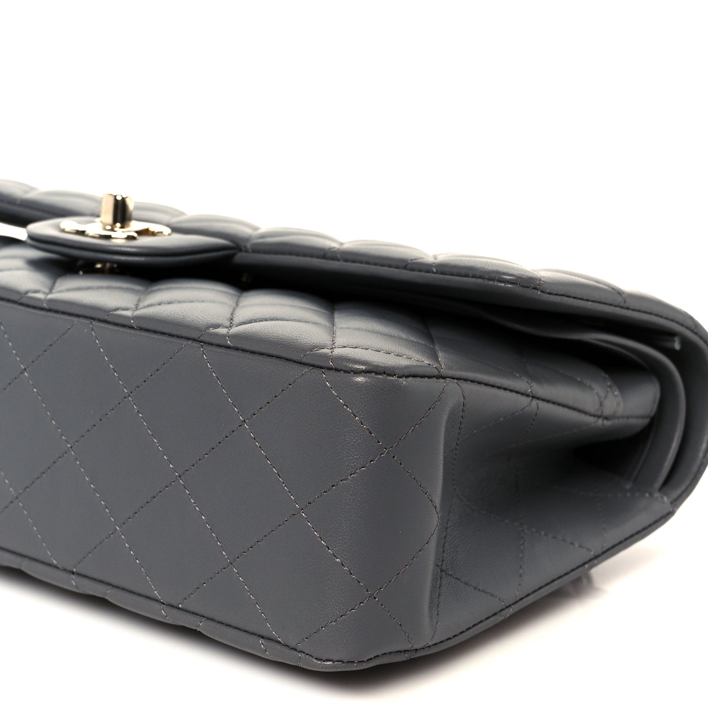 Lambskin Quilted Medium Double Flap Dark Grey