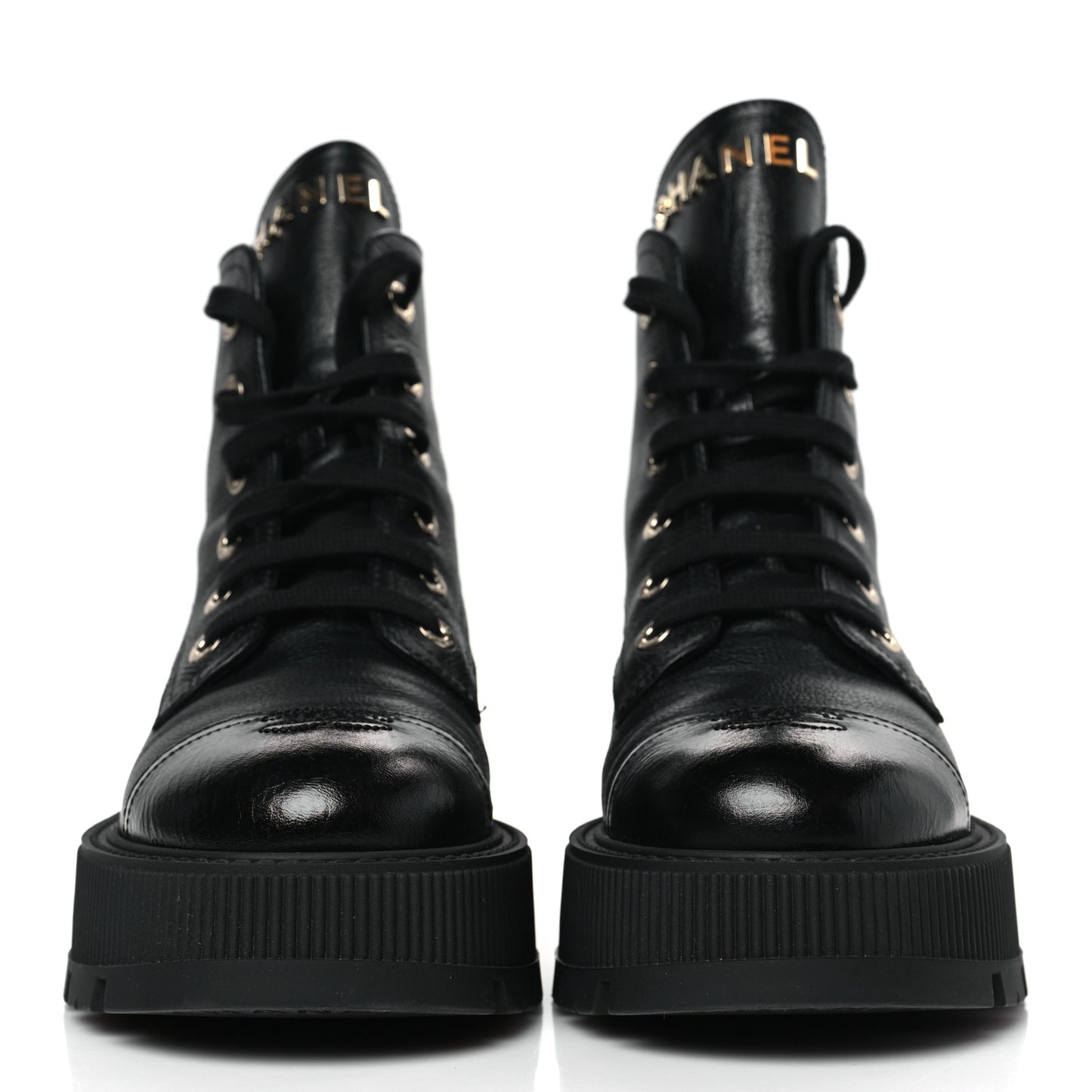 Calfskin CC Lace Up Combat Boots 39.5 Black