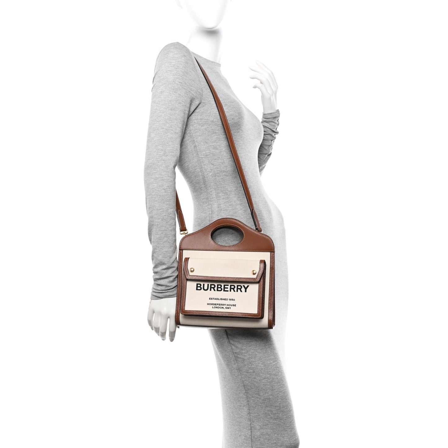 Canvas Smooth Calfskin Two Tone Mini Pocket Bag Natural Malt Brown