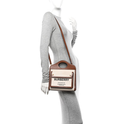 Burberry Canvas Smooth Calfskin Two Tone Mini Pocket Bag Natural Malt Brown 2 of 12