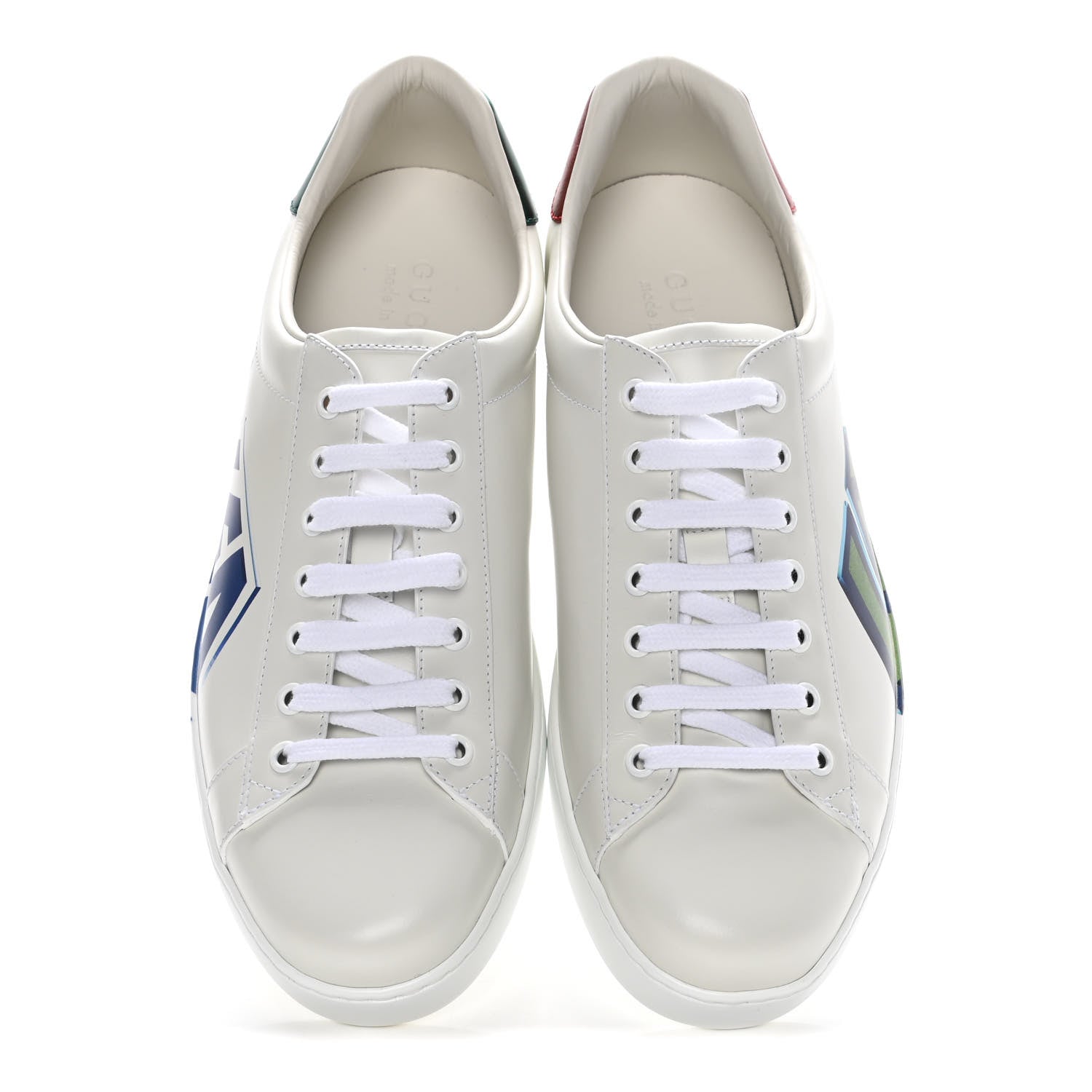 Gucci Calfskin Nappa LOVED Print Mens Ace Sneakers 9 White Red Flame Green 5 of 13