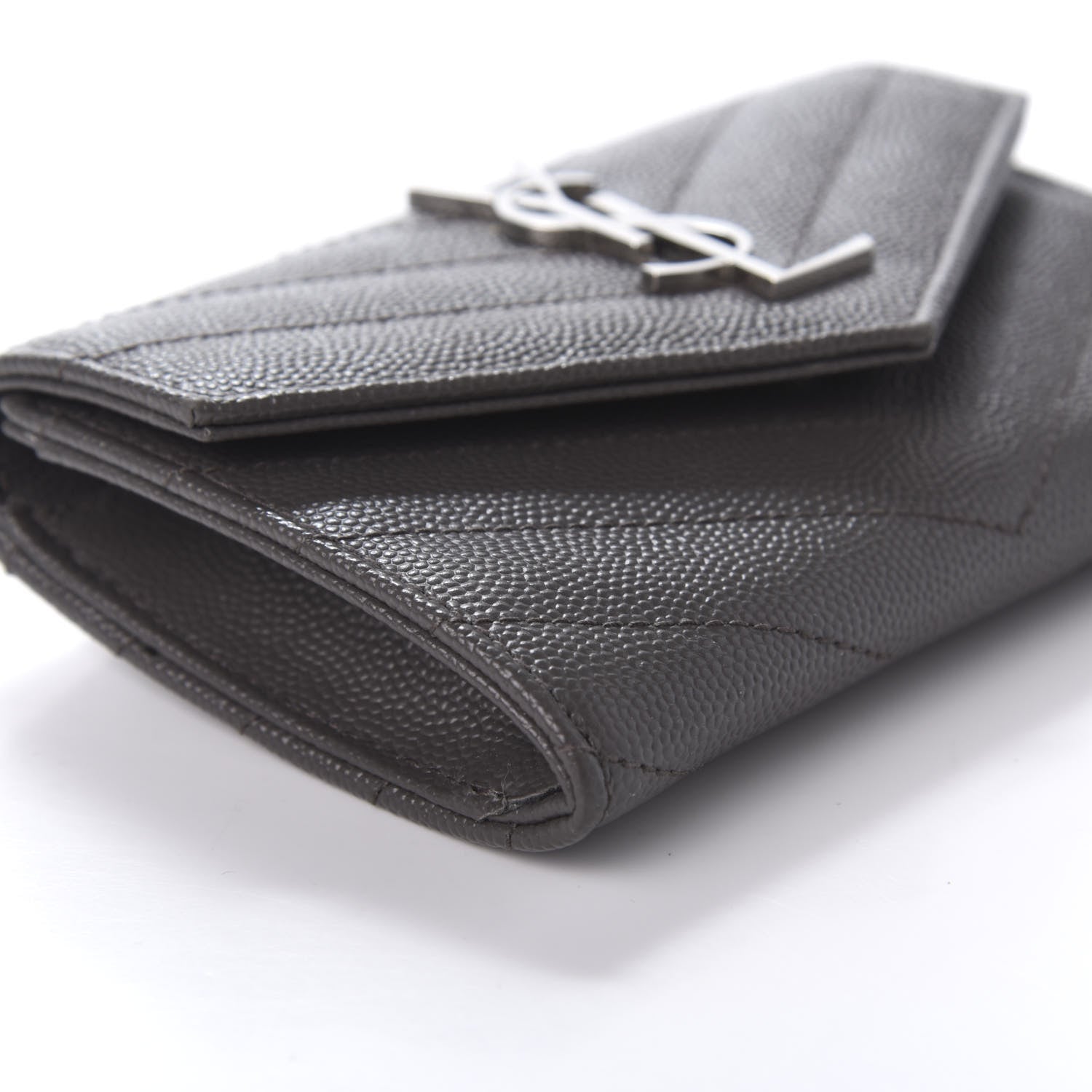 Saint Laurent Grain De Poudre Matelasse Chevron Small Monogram Envelope Wallet Earth 6 of 9
